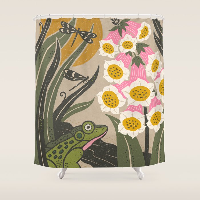 Moonlight Frog and Flowers Shower Curtain Gallery Image 1