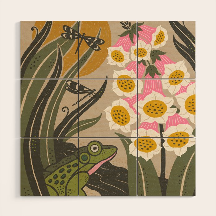 Moonlight Frog and Flowers Wood Wall Art Gallery Image 1