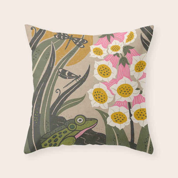 Moonlight Frog and Flowers Throw Pillow Gallery Image 6
