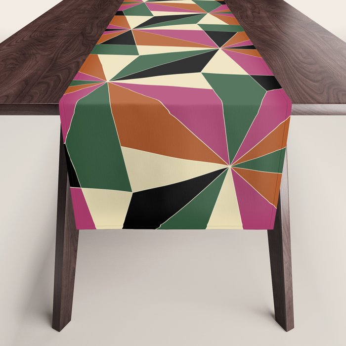 Kaleidoscope Tile Pattern XII Bold Bauhaus Colors Table Runner Gallery Image 1