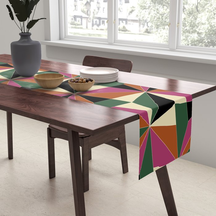 Kaleidoscope Tile Pattern XII Bold Bauhaus Colors Table Runner Gallery Image 2