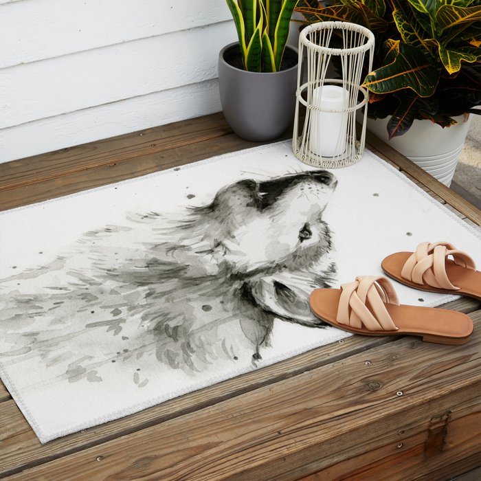 Wolf Howling Outdoor Rug Gallery Image 2