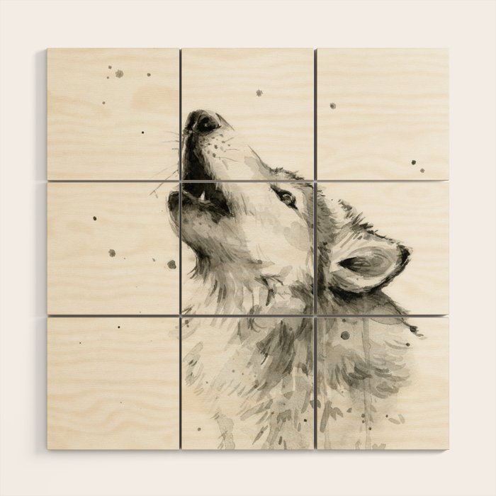 Wolf Howling Wood Wall Art Gallery Image 1