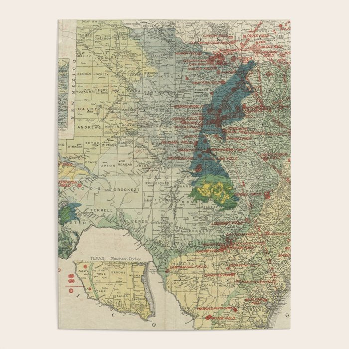 Vintage Map of The Texas Oil and Gas Fields (1920) Poster Gallery Image 1