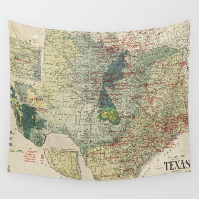 Vintage Map of The Texas Oil and Gas Fields (1920) Wall Tapestry Gallery Image 4