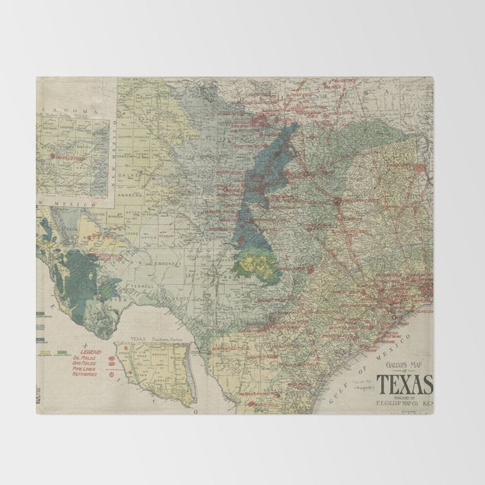 Vintage Map of The Texas Oil and Gas Fields (1920) Throw Blanket Gallery Image 2