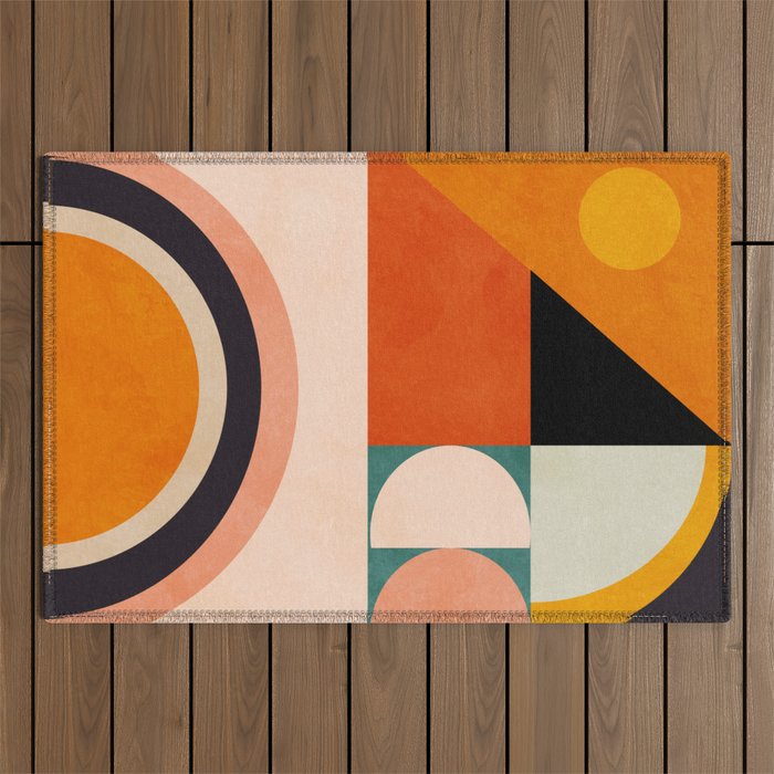 retro minimal geometric 1 Outdoor Rug Gallery Image 1