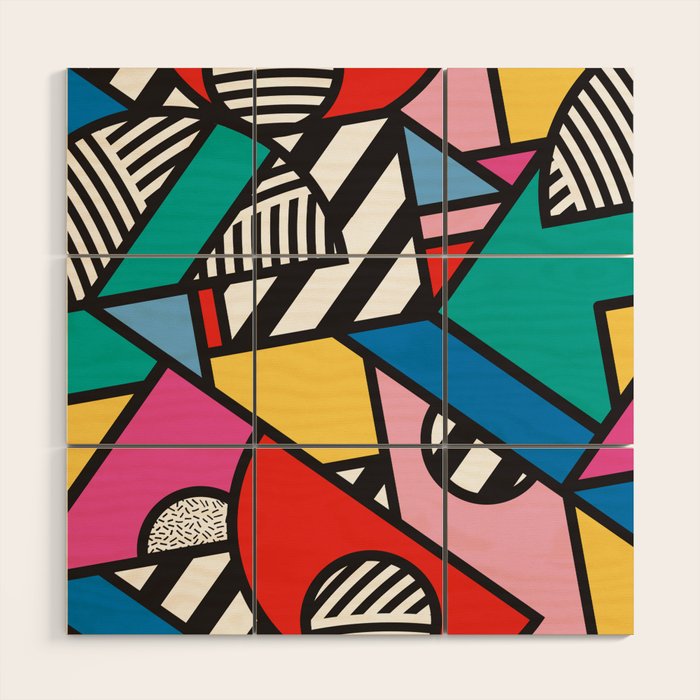 Colorful Memphis Milano Modern Geometric Shapes - 80s 90s retro electroclash pop art Aztec Wood Wall Art Gallery Image 2