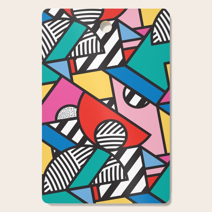 Colorful Memphis Milano Modern Geometric Shapes - 80s 90s retro electroclash pop art Aztec Cutting Board Gallery Image 1