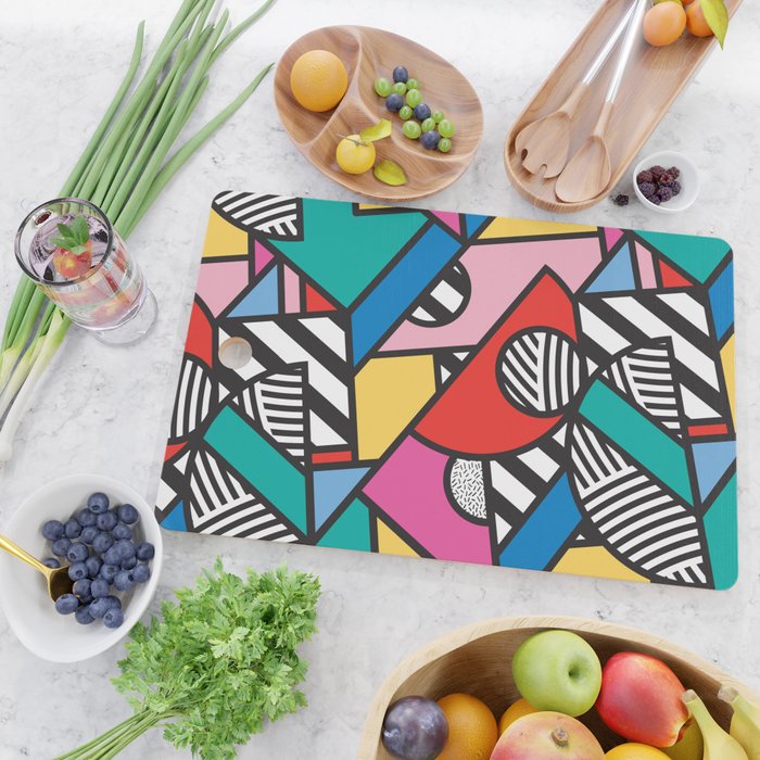Colorful Memphis Milano Modern Geometric Shapes - 80s 90s retro electroclash pop art Aztec Cutting Board Gallery Image 2