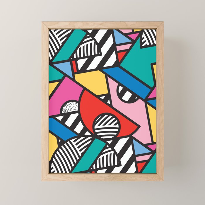 Colorful Memphis Milano Modern Geometric Shapes - 80s 90s retro electroclash pop art Aztec Mini Art Print Gallery Image 1