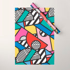 Colorful Memphis Milano Modern Geometric Shapes - 80s 90s retro electroclash pop art Aztec Wrapping Paper Gallery Image 1