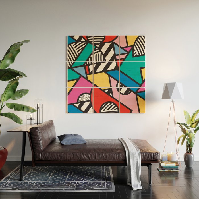 Colorful Memphis Milano Modern Geometric Shapes - 80s 90s retro electroclash pop art Aztec Wood Wall Art Gallery Image 2