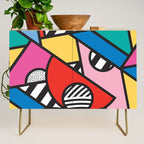 Colorful Memphis Milano Modern Geometric Shapes - 80s 90s retro electroclash pop art Aztec Credenza Gallery Image 1