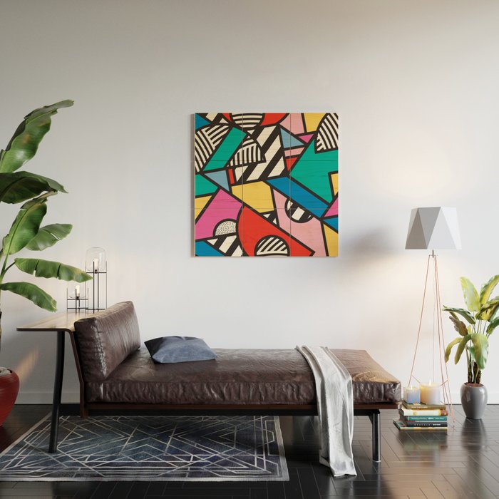Colorful Memphis Milano Modern Geometric Shapes - 80s 90s retro electroclash pop art Aztec Wood Wall Art Gallery Image 2