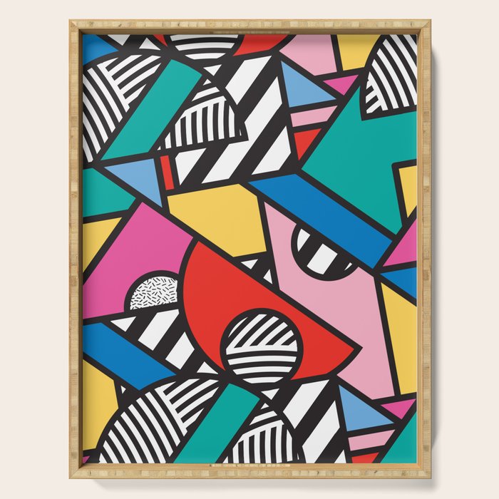 Colorful Memphis Milano Modern Geometric Shapes - 80s 90s retro electroclash pop art Aztec Serving Tray Gallery Image 1