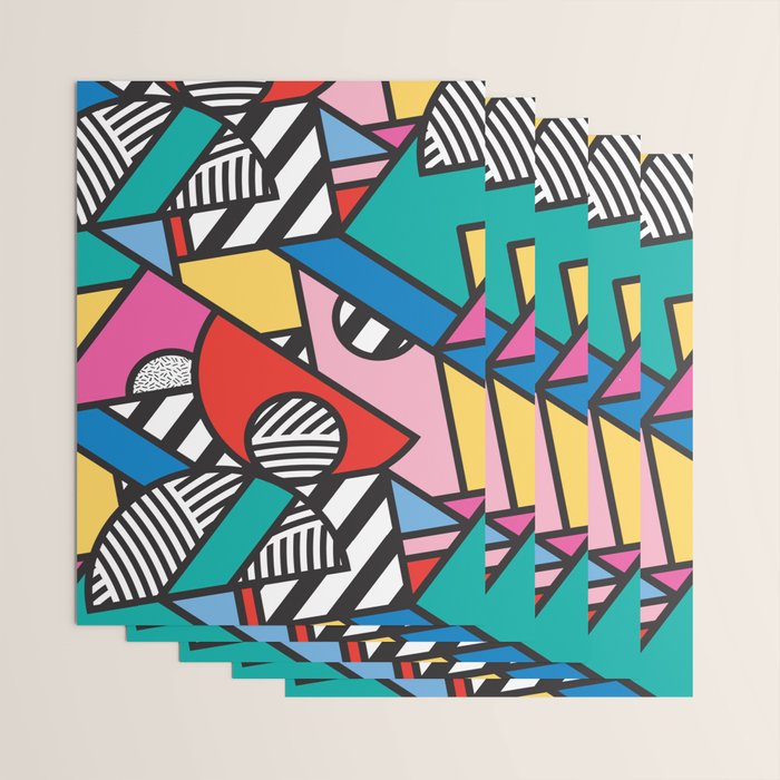 Colorful Memphis Milano Modern Geometric Shapes - 80s 90s retro electroclash pop art Aztec Wrapping Paper Gallery Image 3