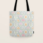Ditsy Flower Sticker Bouquets on Blue and Cream Pinstripes Tote Bag Gallery Image 1