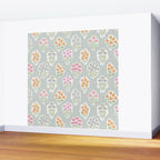 Ditsy Flower Sticker Bouquets on Blue and Cream Pinstripes Wall Mural Gallery Image 2