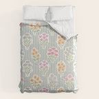 Ditsy Flower Sticker Bouquets on Blue and Cream Pinstripes Comforter Gallery Image 6