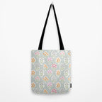 Ditsy Flower Sticker Bouquets on Blue and Cream Pinstripes Tote Bag Gallery Image 2