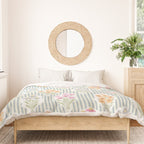 Ditsy Flower Sticker Bouquets on Blue and Cream Pinstripes Duvet Cover Gallery Image 3