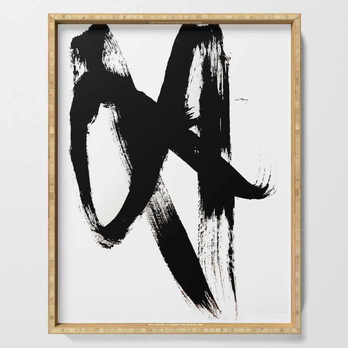 Brushstroke 2 - simple black and white Serving Tray Gallery Image 1
