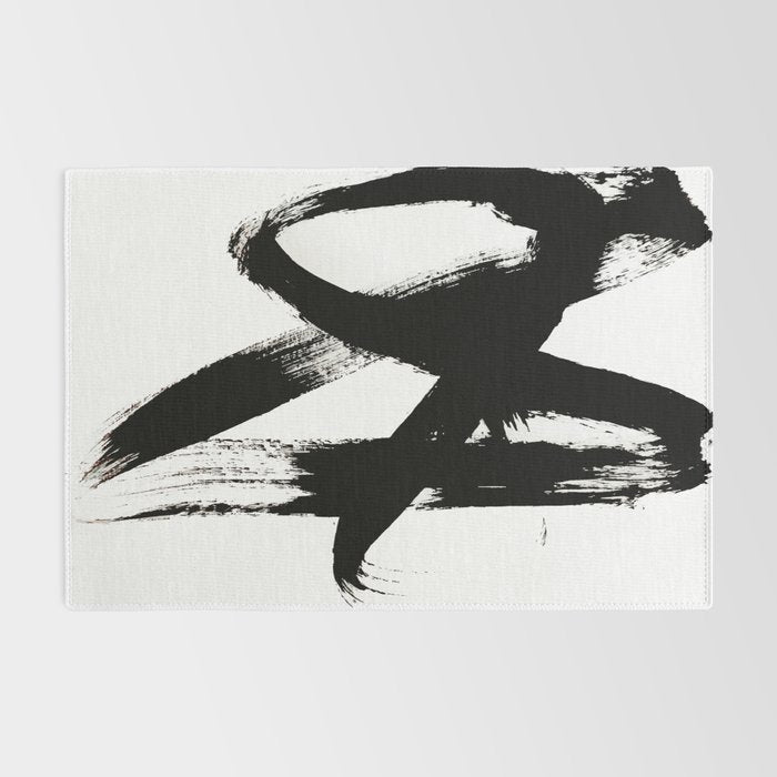 Brushstroke 2 - simple black and white Rug Gallery Image 2