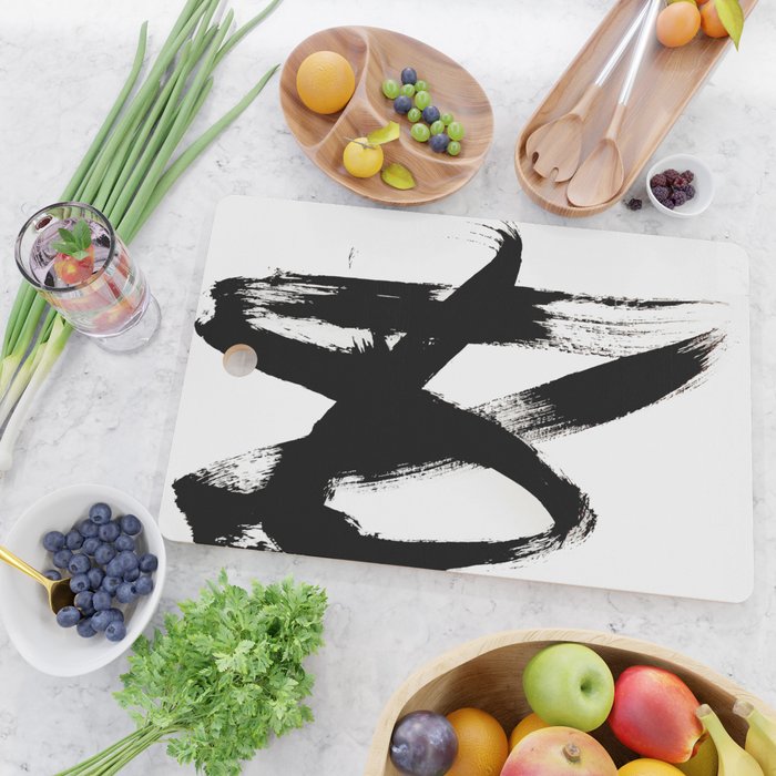 Brushstroke 2 - simple black and white Cutting Board Gallery Image 2
