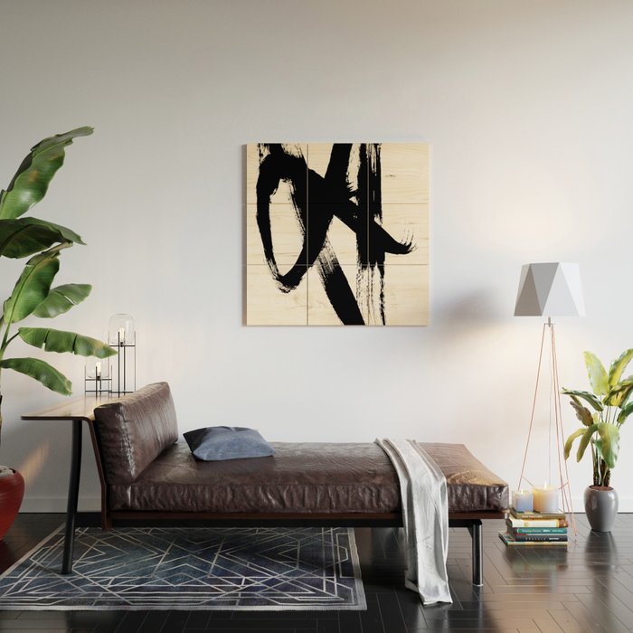Brushstroke 2 - simple black and white Wood Wall Art Gallery Image 2