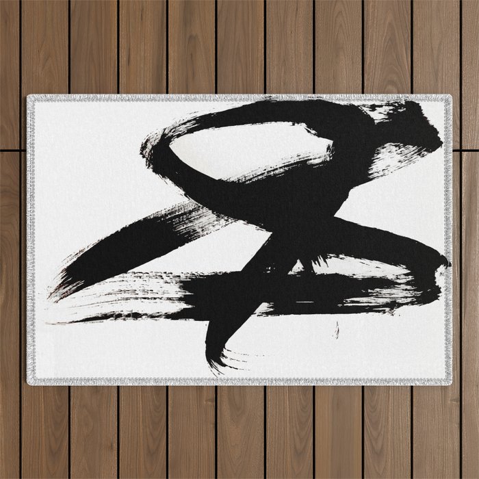 Brushstroke 2 - simple black and white Outdoor Rug Gallery Image 1