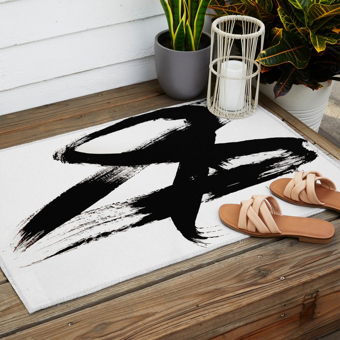 Brushstroke 2 - simple black and white Outdoor Rug Gallery Image 2