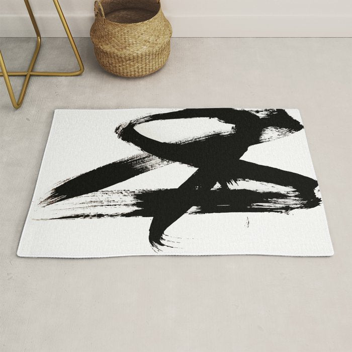 Brushstroke 2 - simple black and white Rug Gallery Image 1