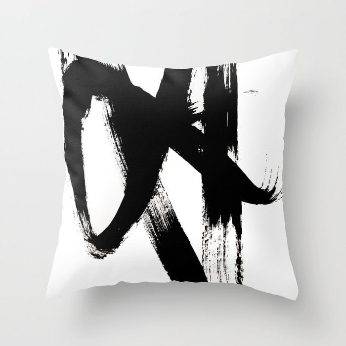 Brushstroke 2 - simple black and white Throw Pillow Gallery Image 6