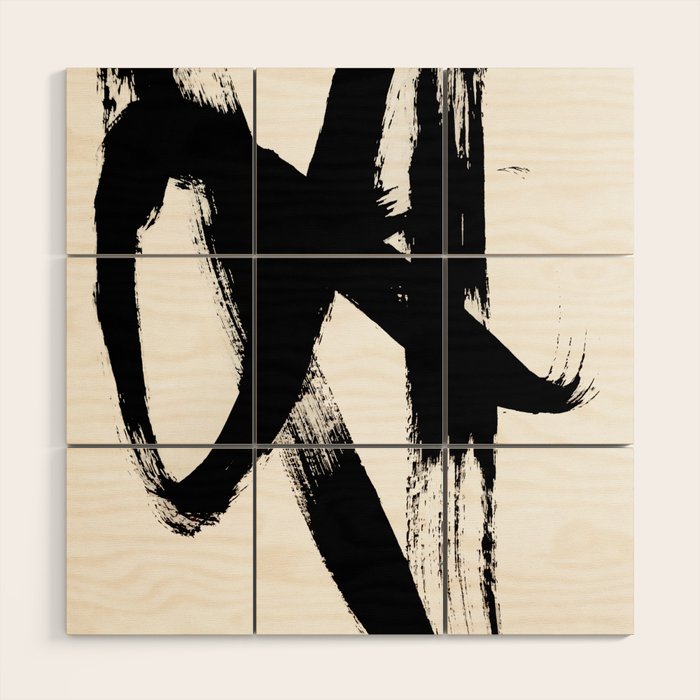 Brushstroke 2 - simple black and white Wood Wall Art Gallery Image 1