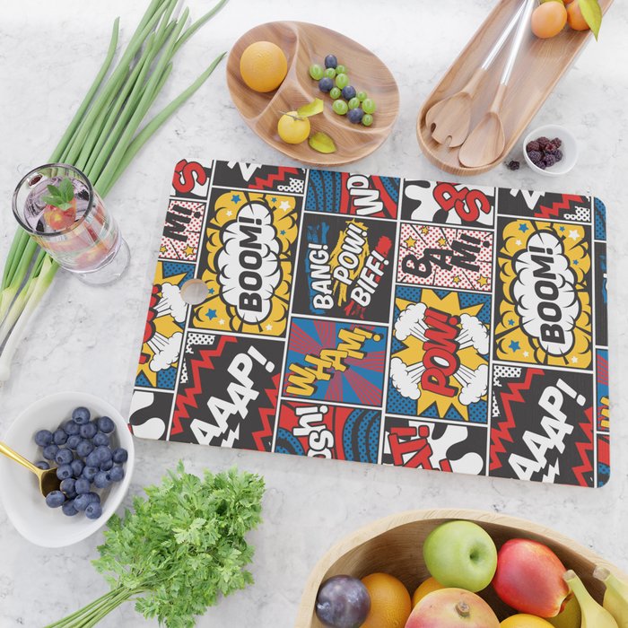 Modern Comic Book Superhero Pattern Color Colour Cartoon Lichtenstein Pop Art Cutting Board Gallery Image 2