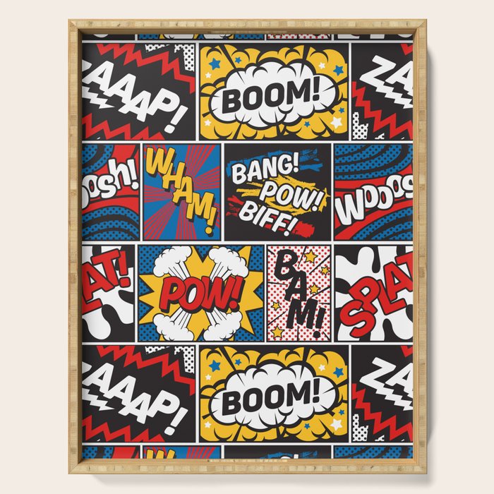 Modern Comic Book Superhero Pattern Color Colour Cartoon Lichtenstein Pop Art Serving Tray Gallery Image 1