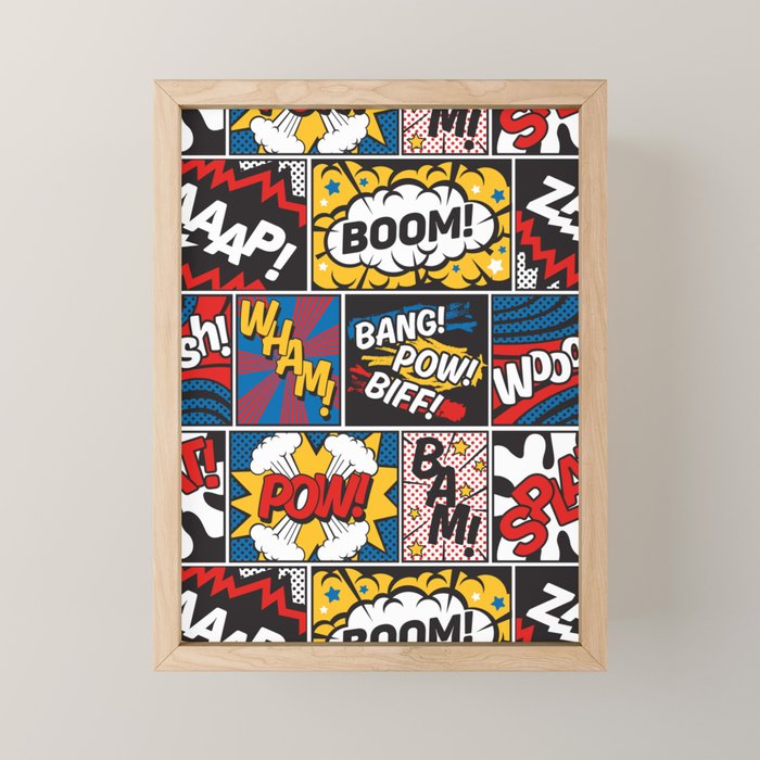 Modern Comic Book Superhero Pattern Color Colour Cartoon Lichtenstein Pop Art Mini Art Print Gallery Image 1