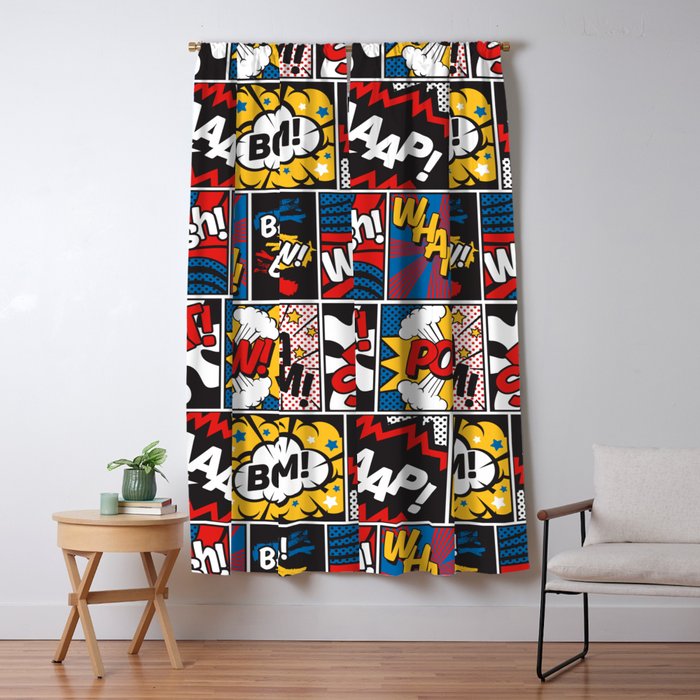 Modern Comic Book Superhero Pattern Color Colour Cartoon Lichtenstein Pop Art Window Curtain Gallery Image 5