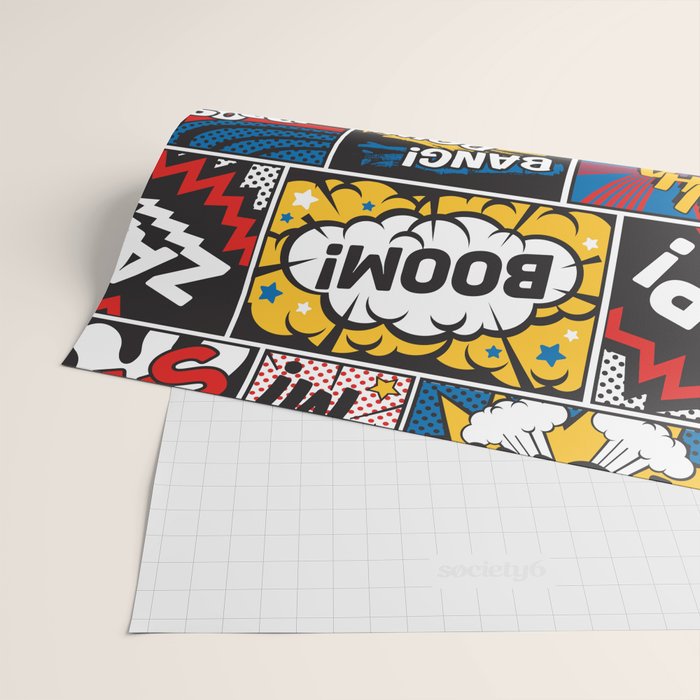 Modern Comic Book Superhero Pattern Color Colour Cartoon Lichtenstein Pop Art Wrapping Paper Gallery Image 2