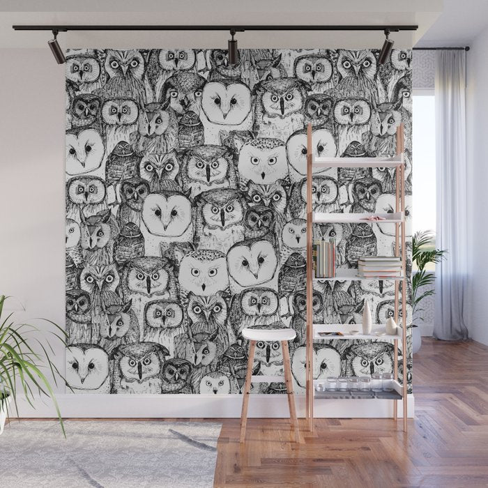 just owls black white Wall Mural Gallery Image 1