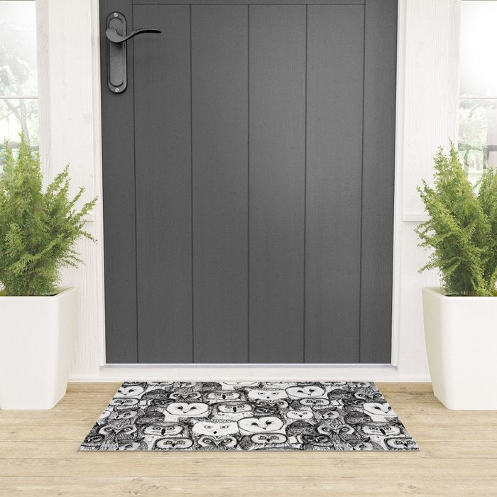 just owls black white Welcome Mat Gallery Image 3
