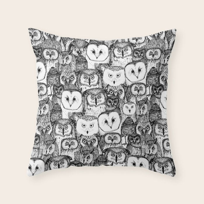 just owls black white Throw Pillow Gallery Image 1