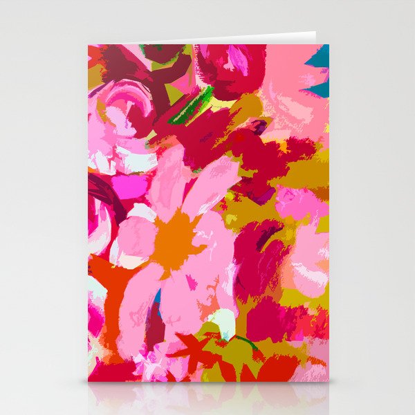Abstracted Flower Painting in Hot Pink, red, spring green Stationery Card Gallery Image 2