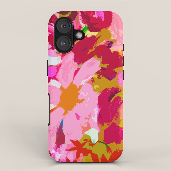 Abstracted Flower Painting in Hot Pink, red, spring green iPhone Case Gallery Image 1