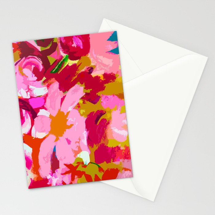 Abstracted Flower Painting in Hot Pink, red, spring green Stationery Card Gallery Image 2