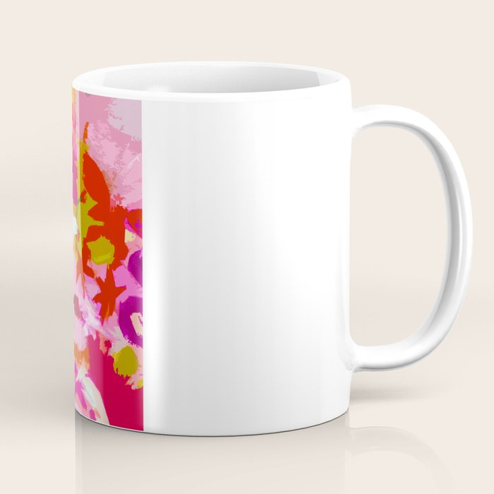 Abstracted Flower Painting in Hot Pink, red, spring green Coffee Mug Gallery Image 1