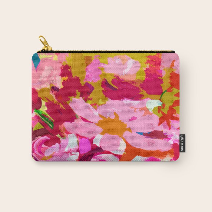 Abstracted Flower Painting in Hot Pink, red, spring green Carry All Pouch Gallery Image 1
