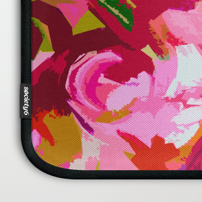 Abstracted Flower Painting in Hot Pink, red, spring green Laptop Sleeve Gallery Image 3