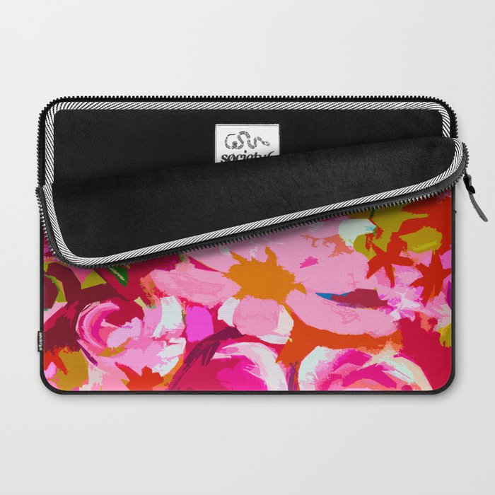 Abstracted Flower Painting in Hot Pink, red, spring green Laptop Sleeve Gallery Image 2
